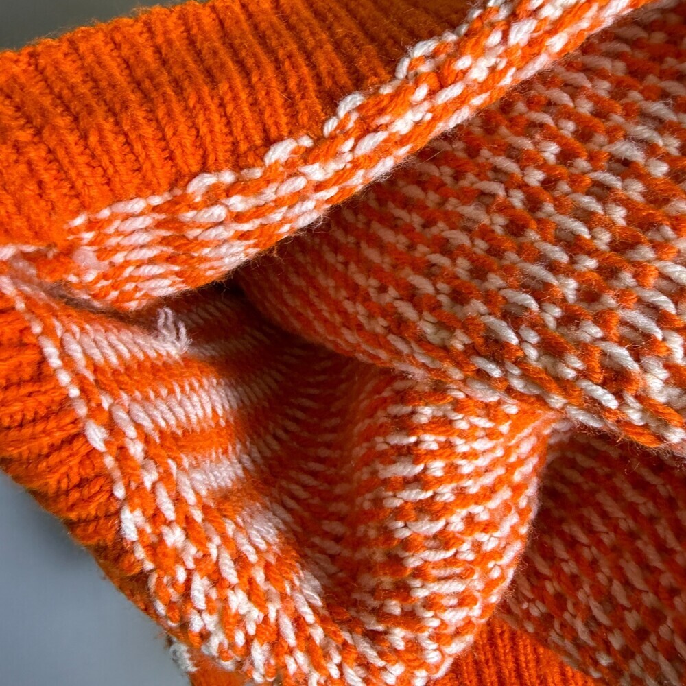 Handmade HandKnit Women's Sweater Orange & White Stripes, Sz L, Turtle/Mock Neck - Picture 12 of 16